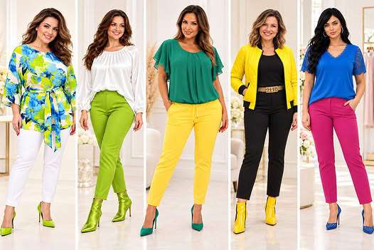 Pięć kobiet w kolorowych stylizacjach Dusz-Ka Moda